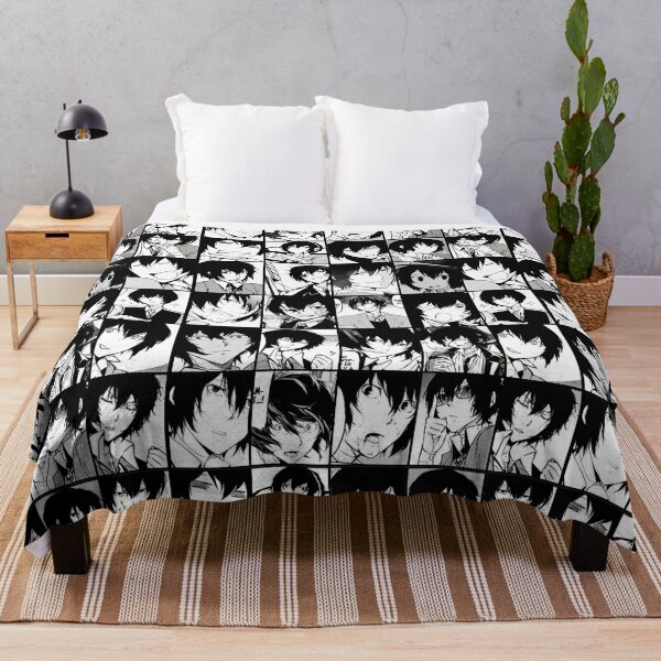 Dazai osamu collage- manga black and white version Throw Blanket RB2706 product Offical bungo stray dogs Merch